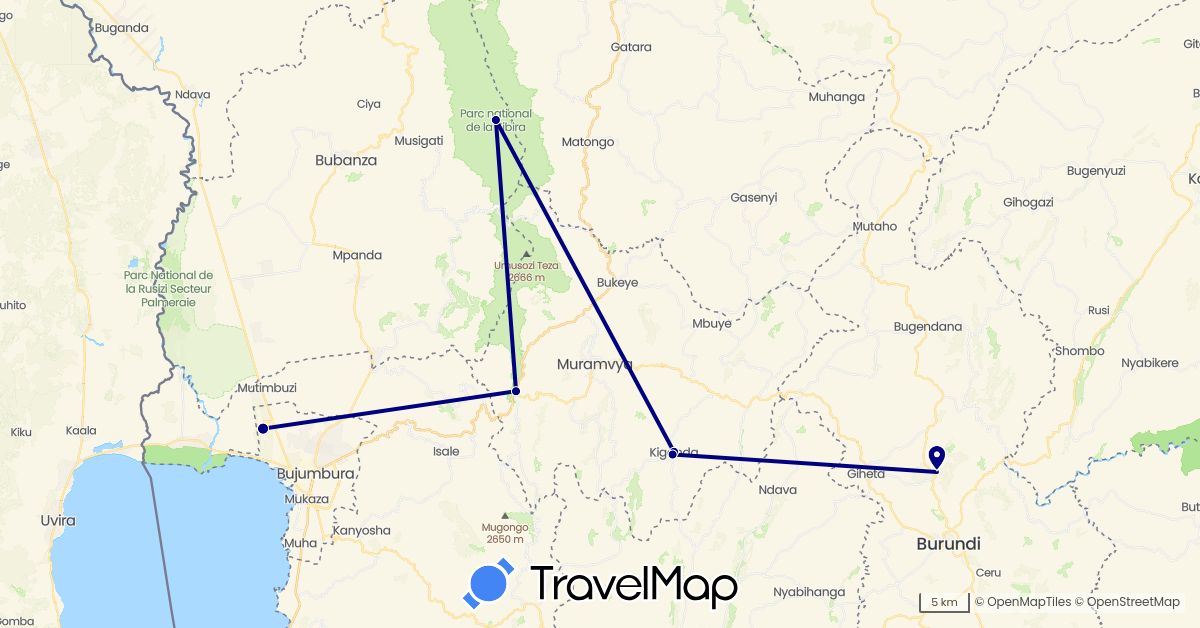 TravelMap itinerary: driving in Burundi (Africa)